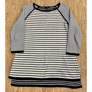 Talbots Tunic Sweater Women Navy White Striped 3/4 Sleeve Knit Pullover Small P